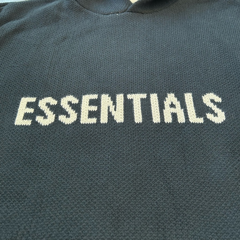 Authentic Fear of God Essentials Knit Hooded Pullover Hoodie Black Size L NWT - Picture 2 of 6